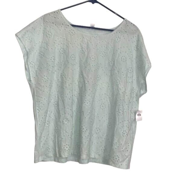 Old Navy Womens Eyelet Embroidered Mint Green Short Sleeve Top Size XL - Picture 1 of 8
